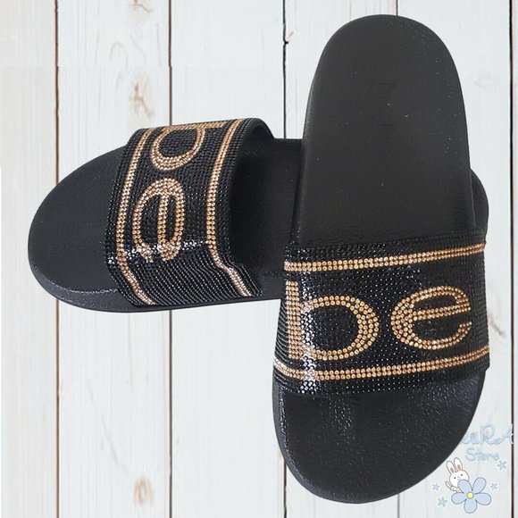 bebe Shoes - NWT BEBE WOMEN'S BLACK RHINESTONES SLIDES SANDALS